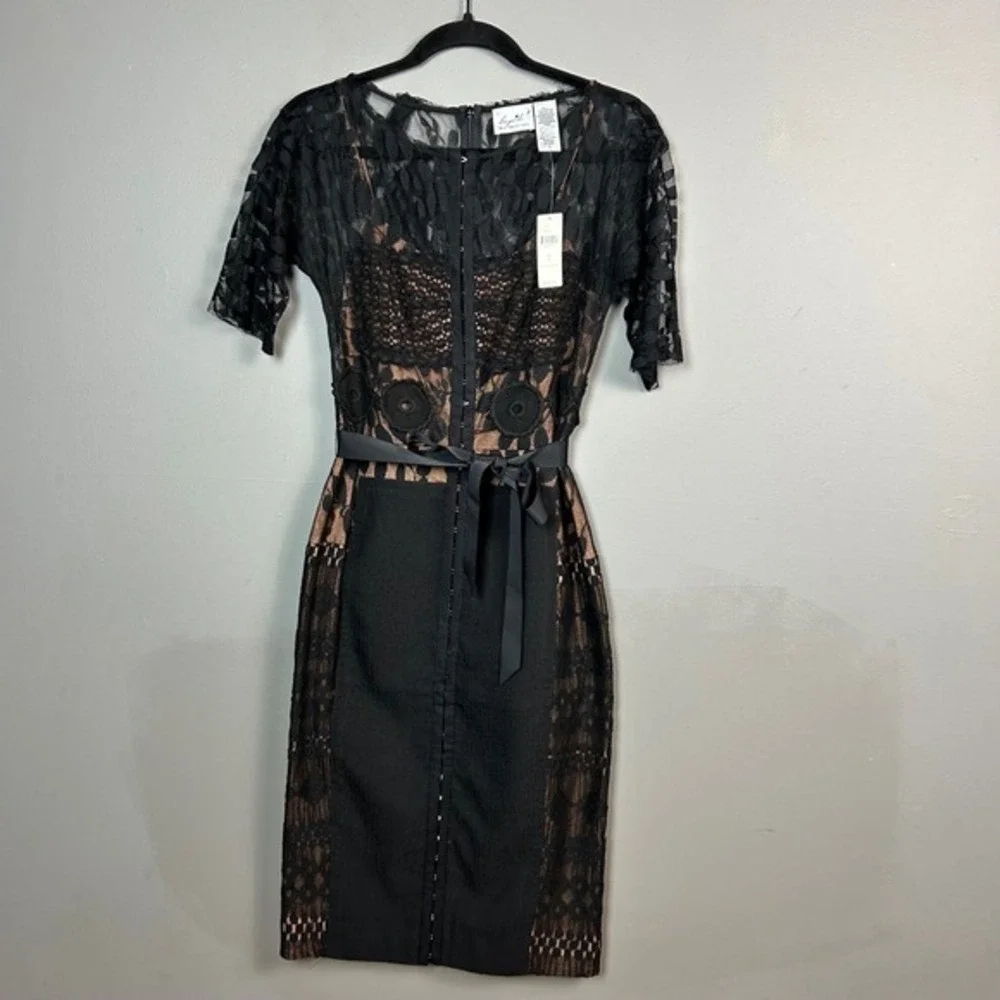 Bequile Byron‎ Lars Anthropologie Dress Size 4 Black Lace Sheath Cocktail Retro - Picture 9 of 11